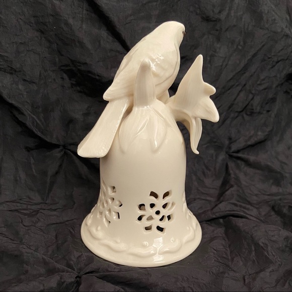Glazed Porcelain Bell With Delicate Cut-Outs, Bird & Lily - Picture 4 of 4